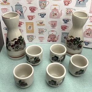 Vintage 7 Piece Japanese Ceramic Sake set Cracked Glaze